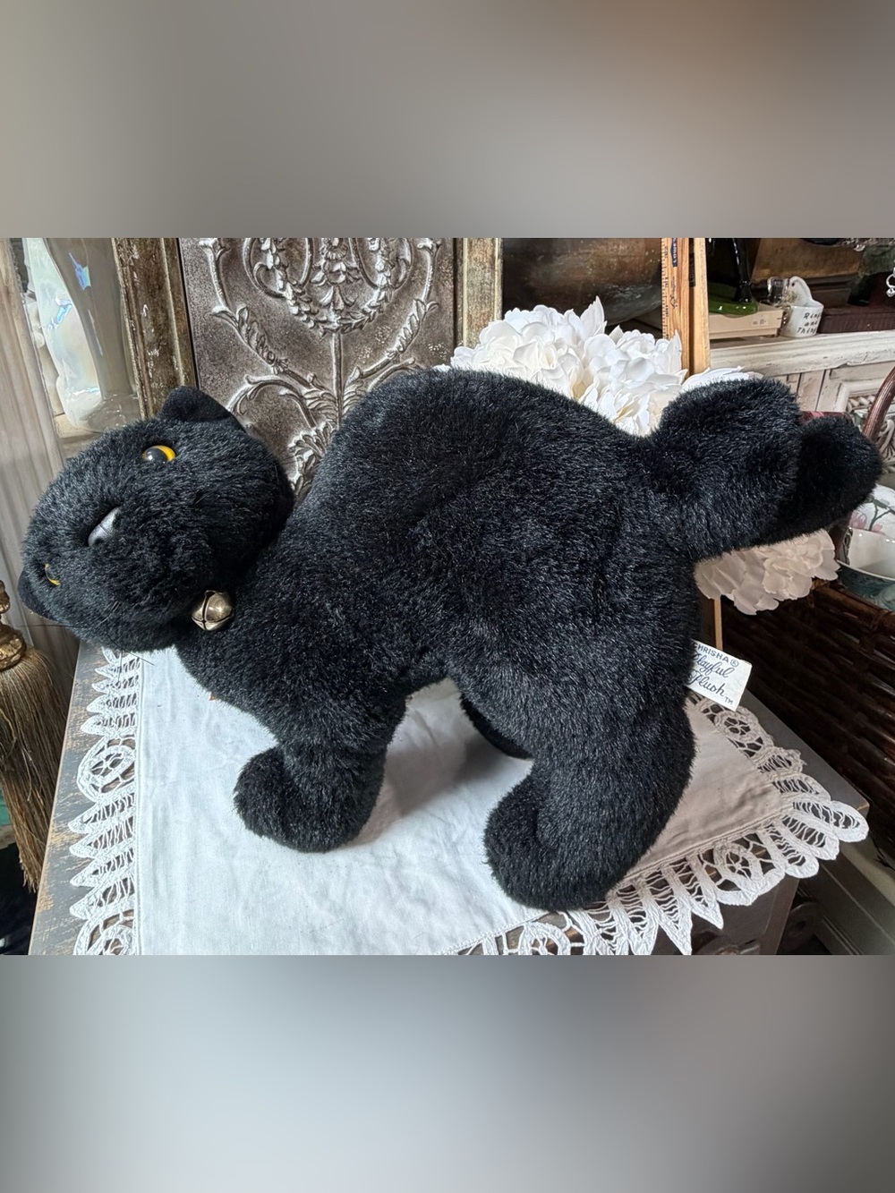 Chrisha black scardy cat stuffed animal plush